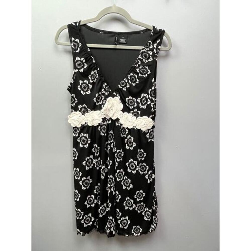 New Directions Dress Womens Size Medium Black/White Sleeveless Floral